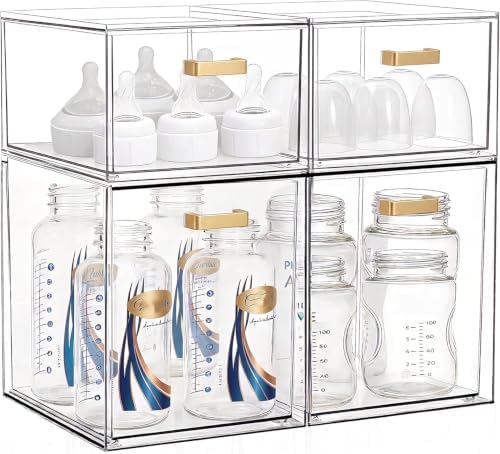 LALOBLUE Stackable Clear Acrylic Drawer Baby Bottle Makeup Organizer 4PC