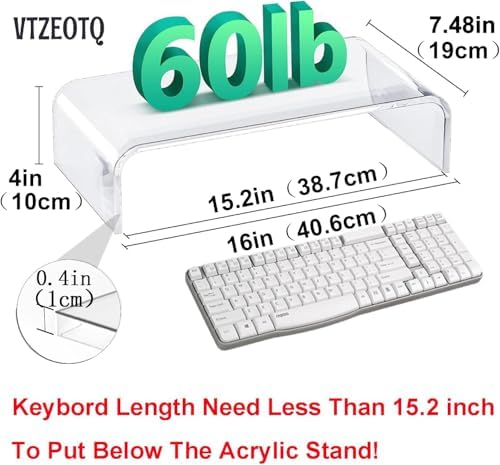 Acrylic Monitor Stand Riser Anti-Cat Laptop Cover Protector, Crystal Clear Laptop Stand, 16 inch Computer Monitor Riser 