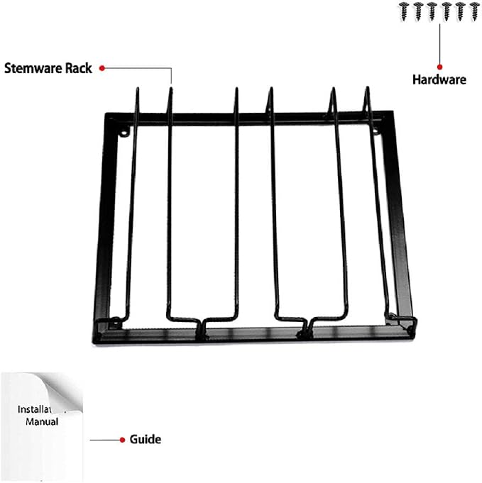 FOMANSH Wine Glass Rack - Under Cabinet Stemware Wine Glass Holder Glasses Storage Hanger 2 Pack Metal Organizer for Bar Kitchen Black