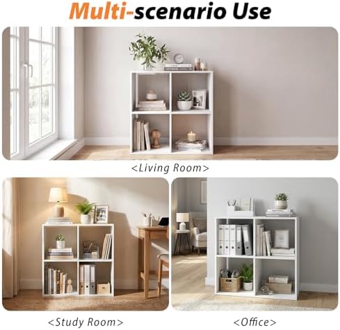 WannabeMyself【Easy Assembly】 4 Cube Storage Organizer with Anti-Tipping Kits,Reversible Open Back Book Shelf, Bookcase f