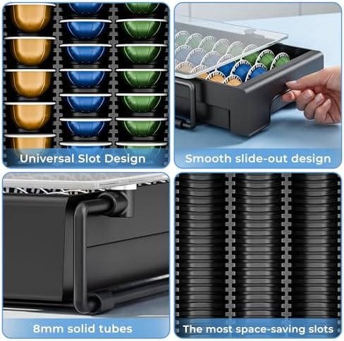 EVERIE Crystal Tempered Glass Organizer Drawer Holder Compatible with Nespresso Vertuo Capsules, Compatible with 21 Big 
