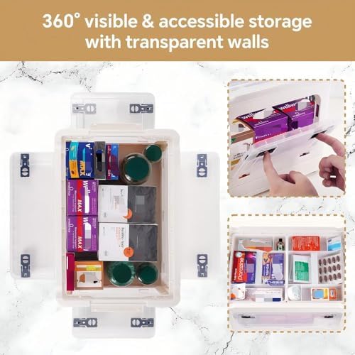 2-Tier Medicine Organizer - 30qt Plastic Foldable Storage Box with Handle