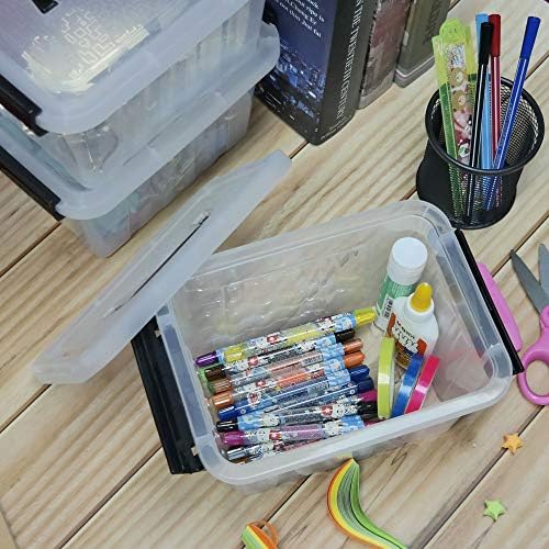 Idomy 6-Pack Tiny Clear Latch Boxes with Handle, 2.5 Quart Storage Bin