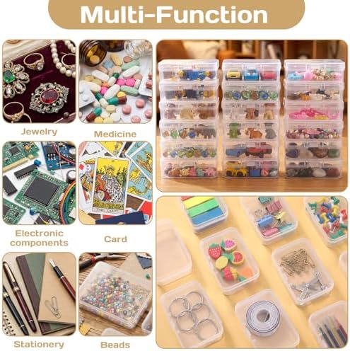 SATINIOR 300 Packs Clear Small Plastic Containers Transparent Storage Box with Hinged Lid in Bulk for Jewelry Hardware C