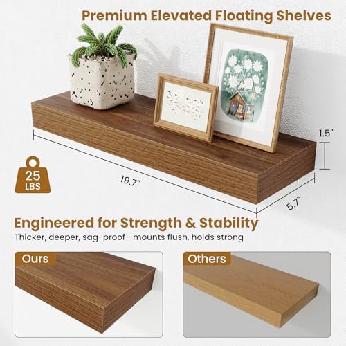 Fun Memories Floating Shelves Bathroom for Wall Mounted Shelves, 20 Inch Wood Shelf Set of 2, Home Storage & Display Dec