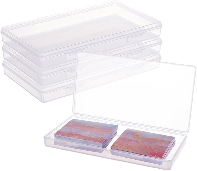 BENECREAT 4 Packs 7.8x4.3x0.9 Rectangle Large Clear Plastic Box Containers Bead Storage Organizer Box for Cards, Safety Pins, Beads and Craft School Office Supplies