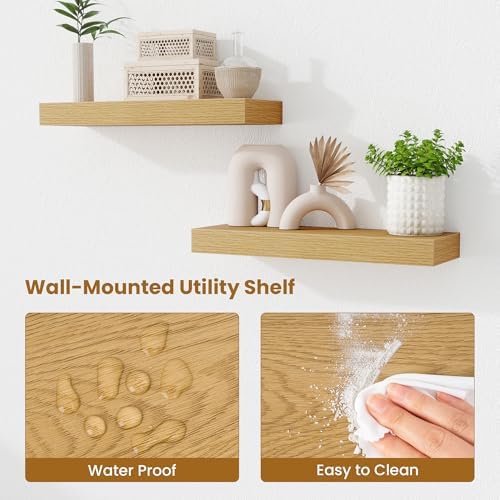 Fun Memories Floating Shelves Bathroom for Wall Mounted Shelves, 20 Inch Wood Shelf Set of 2, Home Storage & Display Dec
