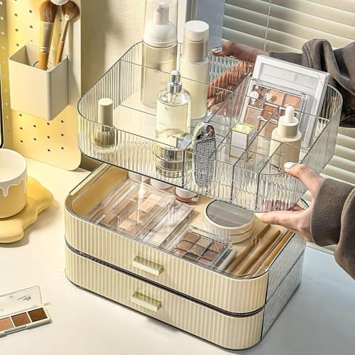 Makeup Organizer with Stackable Drawers, Bathroom Countertop Vanity Organizers and Storage, Ideal for Desk and Dresser, 