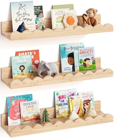 G&W Gruwald Nursery Book Shelves, Set of 3, Nursery Decor for Baby and Toddler, Scalloped Shelves, Book Shelf for Kids R