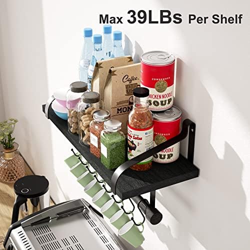Love-KANKEI 17.3"Floating Wall Shelves Set of 2,Solid Wood,Coffee Bar,Black