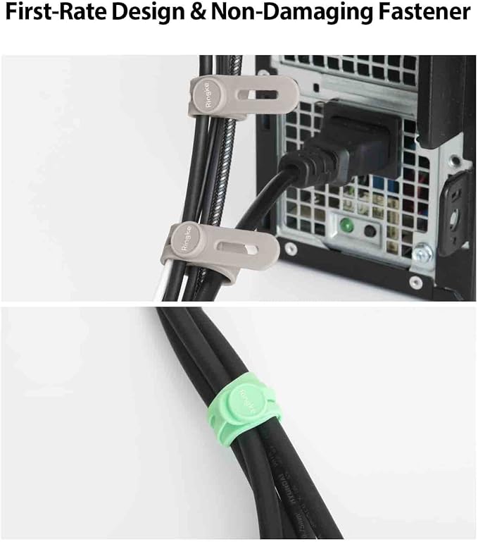 Ringke Silicone Cable Ties [Reusable Cable Management] Flexible Cord Organizer, Adjustable Length Long-lasting Durable Cable Clips - 15 Pack