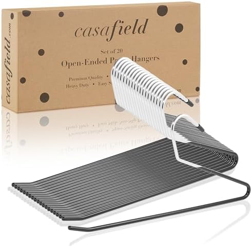 Casafield - 20 Open-Ended Pants Hangers - Easy Slide - Slim, Space Saving Design with Non-Slip Rubber Coating for Trousers, Slacks, Jeans, Skirts