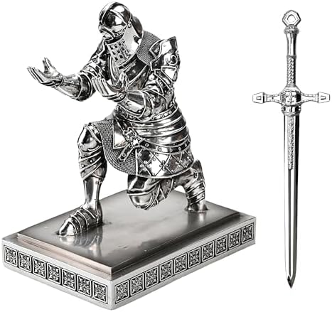 King's Guard Knight Pen Holder with a Letter Opener Desk Organizers Silver