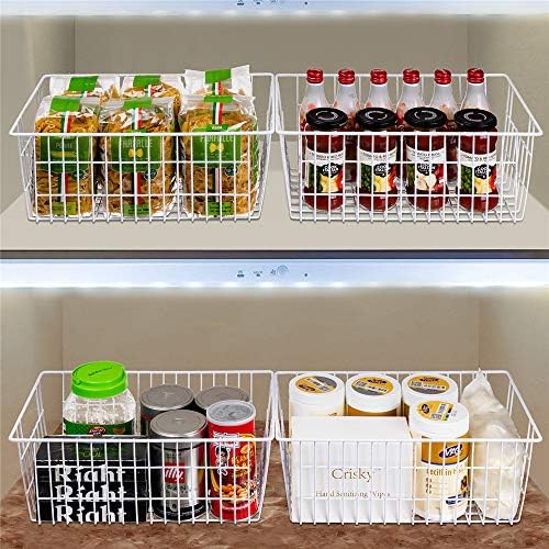 SANNO 14" Freezer Baskets Wire Storage Baskets for Organizing Pantry Organization Bins Cabinets - Metal Basket Kitchen, 