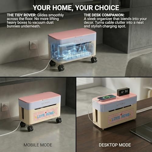 2-Tier Rolling Cable Management Box with Wheels (Large) – Mobile Power Strip Hider & Cord Organizer – Under Desk Wire Co