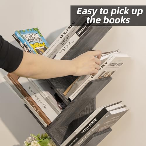 SHEEPAM Small Tree Book Shelf,5 Tier Bookshelf, Wood Desktop Bookcase