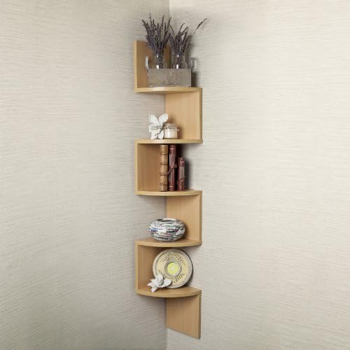 Danya B XF11035BH Large Decorative 5-Tier Corner Floating Wall Mount Display Shelving Unit - Beech Veneer