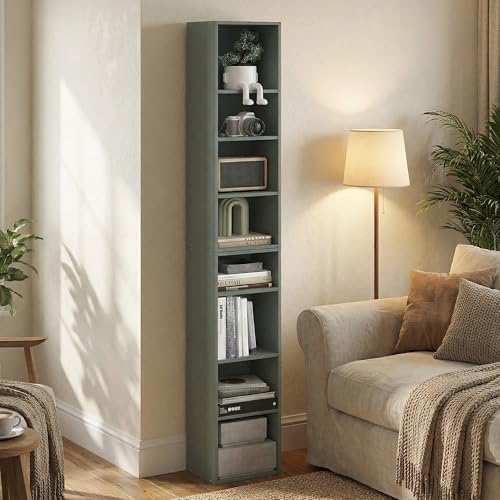Furinno PASIR Book Shelf, 8-Tier Bookshelf, Bookcase with Open Shelf, 9.3 x 11.8 x 70.9, for Living Room, Bedroom, Home 