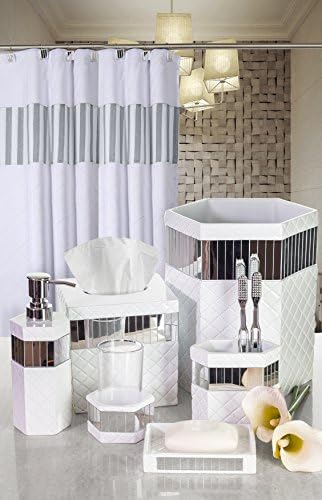 Creative Scents Quilted Mirror 6 Piece Bathroom Accessories Set