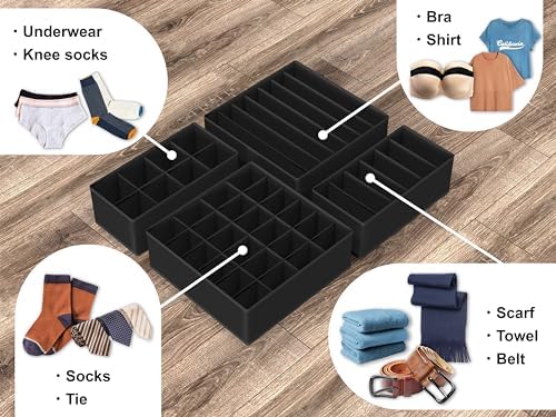 Simple Houseware 4-Pack Drawer Organizer Set for Underwear/Socks/Bra, Black