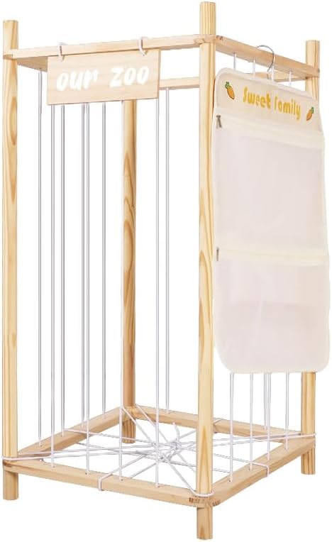 Stuffed Animal Storage Organizer, Large Wooden Zoo Toy Holder with Pockets, Plushie, Stuffy,Toy Storage for Kids Room, Playroom, Bedroom(Natural Small