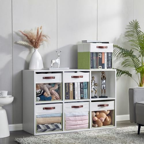 Bagnizer Storage Cubes, 4 Pack Linen Foldable Storage Bins (13 x 13 inch) with Clear Window and Handles, Fabric Organizer for Shelf Closet, Clothes, Books - (Green and White)