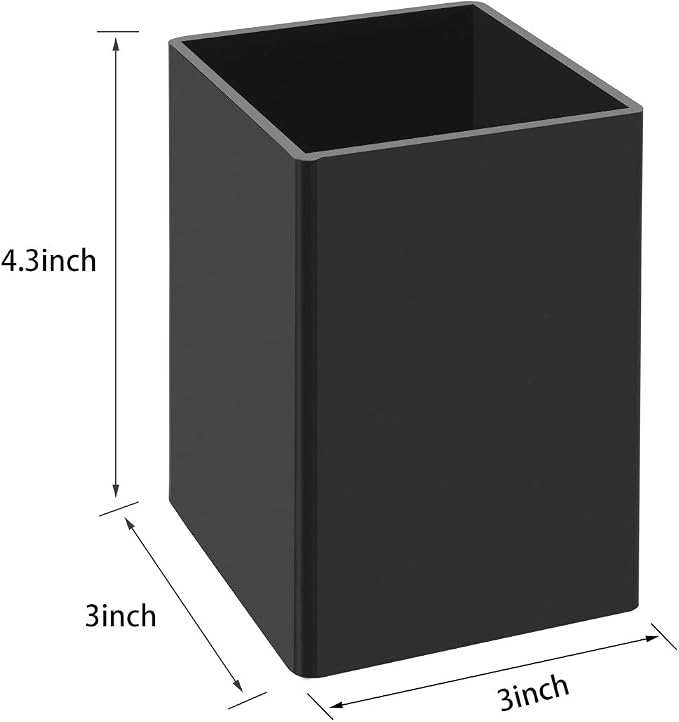 NIUBEE Black Acrylic Pen Holder 4 Pack, Desktop Pencil Cup Stationery Organizer for Office Desk Accessory