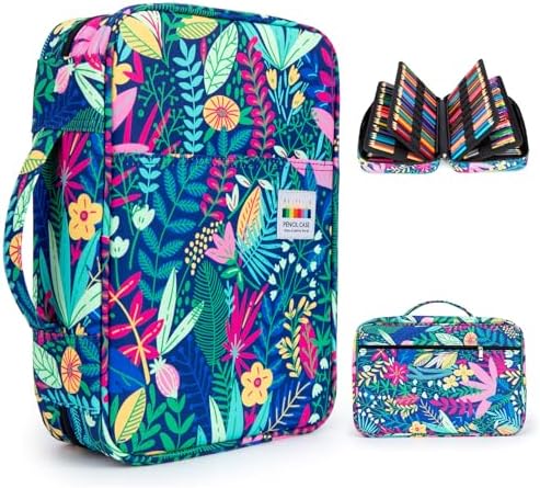 YOUSHARES 300 Slots Color Pencil Case - Pen Case Organizer with Handy Wrap & Zipper, Multilayer Holder for Prismacolor Colored Pencils & Gel Pen (Rainforest)