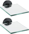 JQK Small Floating Glass Shelves Black, 4 Inch Display Ledges for Wall, Mini Decor, Living Room Bedroom Bathroom, Tempered Glass Shower Storage, 2 Pack, TGS101L4-PB-P2