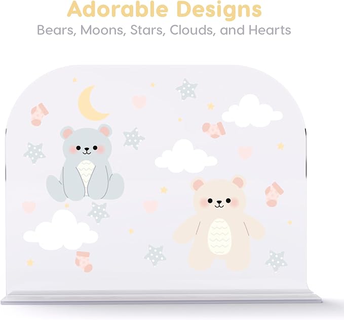Baby Closet Organizers 4 Clear Acrylic Baby Clothes Dividers for Closet with Bear, Moon, Star, Cloud, and Heart Designs Safe, Rounded Edges for Organizing Baby Clothes, Diapers.