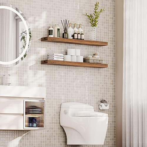 HOOBRO Floating Shelves for Wall, Wall Mounted Shelf Set of 2, 47.2" Hanging Shelf with Invisible Brackets, for Wall Sto