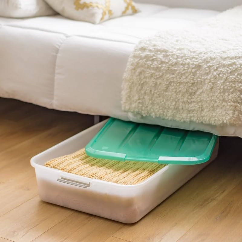 Under Bed Storage Bins with Lids, 50 Qt Clear Plastic Stackable Tote