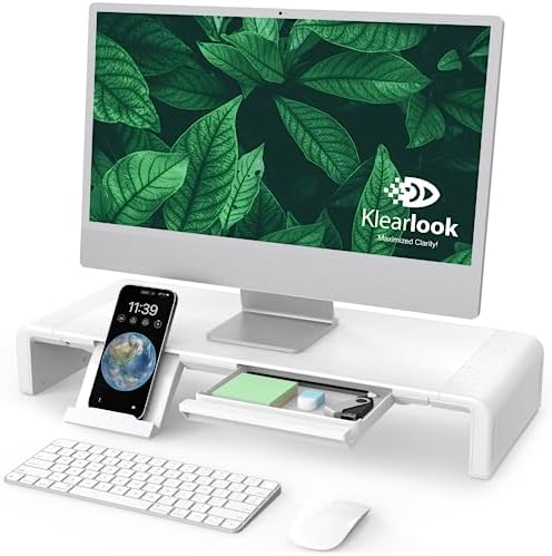 Monitor Stand Riser, Klearlook Foldable, Height Adjustable Computer Stand, Desk Shelf Riser with Storage Drawer &Tablet 