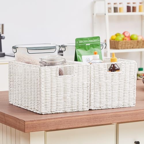 Vagusicc Wicker Storage Basket, Set of 2 Hand-Woven Paper Rope Wicker Basket, Small Storage Baskets for Organizing Toile
