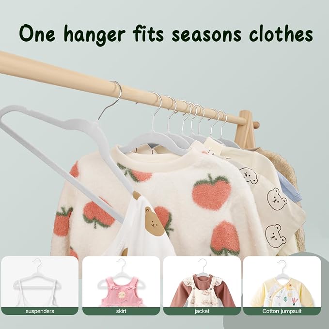 Stormix Baby Velvet Hangers Non-Slip Space Saving Swivel Hook 32 Pack White