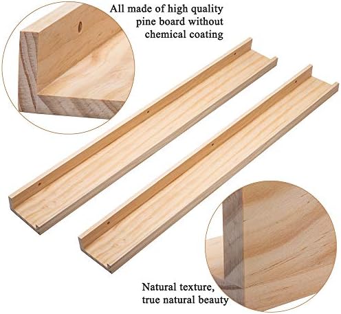 AZSKY Floating Shelves Wall Mounted Set of 2 Natural Wood Picture Shelves Wall Shelves for Bedroom Bathroom Living Room 