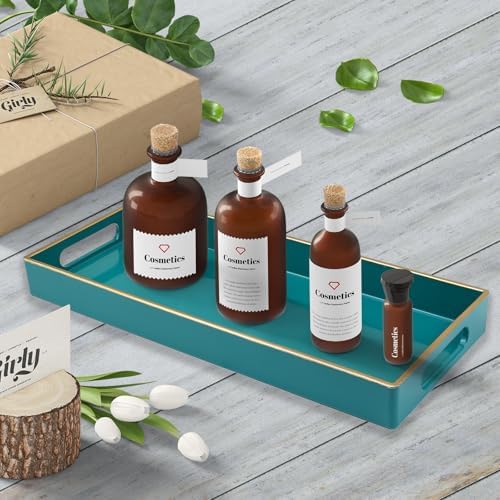 Green Bathroom Vanity Tray for Countertop, Small Plastic Toilet Tank Versatile Storage & Organization Tray for Makeup, P