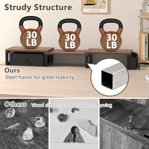 LAND·VOI Heavy Duty Dual Monitor Stand, Holds 2 Screens Up to 27 Inches, Adjustable Length and Angle Monitor Riser, Desk