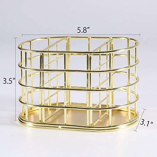 Pen Holder, 3 Compartment Metal Pencil Holder Stationery Organizer, Decorative Desktop Storage Holder for Office Supplies, Gold