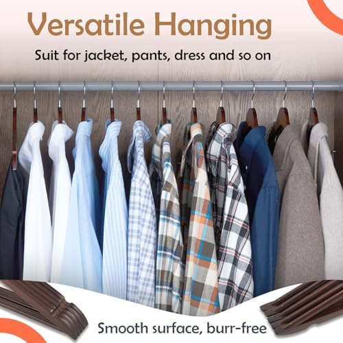 Solid Wooden Hangers 20 Pack, Wood Suit Hangers with Extra Smooth Finish, Precisely Cut Notches and Chrome Swivel Hook, Wooden Clothes Hangers for Shirt Coat Jacket Dress