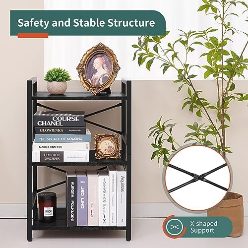 3 Tier Bookshelf, Small Book Shelf, Bookcase with Metal Frame & Wood Shelf