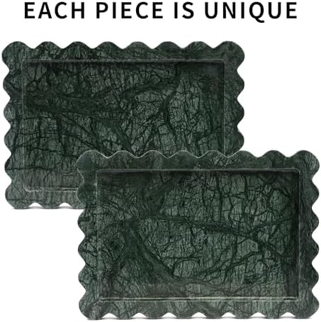 Scalloped Green Marble Tray - Large Home Decorative Stone Vanity Perfume Candle Plates for Bathroom Accessories Coffee T