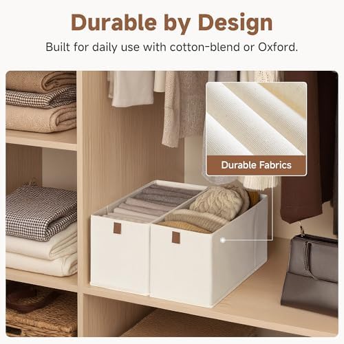 StorageWorks Narrow Storage Bins for Closet Shelves, Beige, 2-Pack