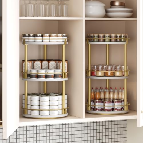Yatiney 3-Tier Lazy Susan, Rotating Spice Rack, Spinning Organizer, Industrial Turntable Spice Rack for Cabinet, Kitchen