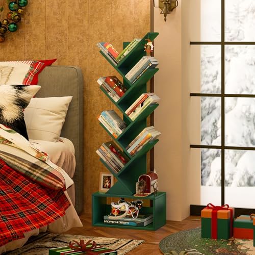 SHEEPAM 9-Tier Tree Bookshelf Floor Standing Narrow Space Storage Bookcase