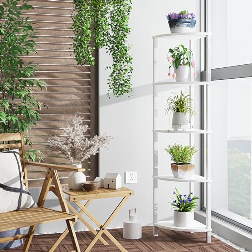 VIMBER Corner Shelf, 5-Tier Corner Bookshelf, Industrial Corner Ladder Shelf, Modern Display Shelf for Living Room, Bedr