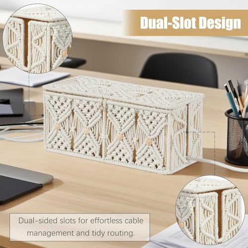 Cable Management Box Handmade Macrame Cord Storage Organizer