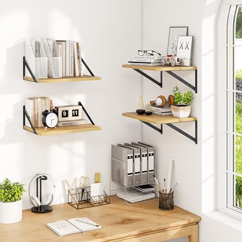 Heimlove 16W x 12D Deep Floating Shelves Set of 4 Oak