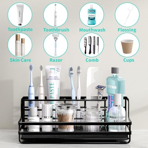HapiRm Toothbrush Holders for Bathroom - 5 Partitions Bathroom Counter Organizer with Instant Drying Stone, Stainless St