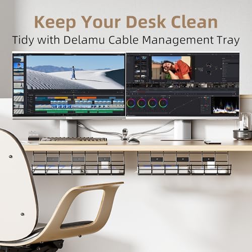 2 Pack DELAMU Under Desk Cable Management Tray, Large Metal Cord Organizer, Office & Home Cord Wire Management Under Des